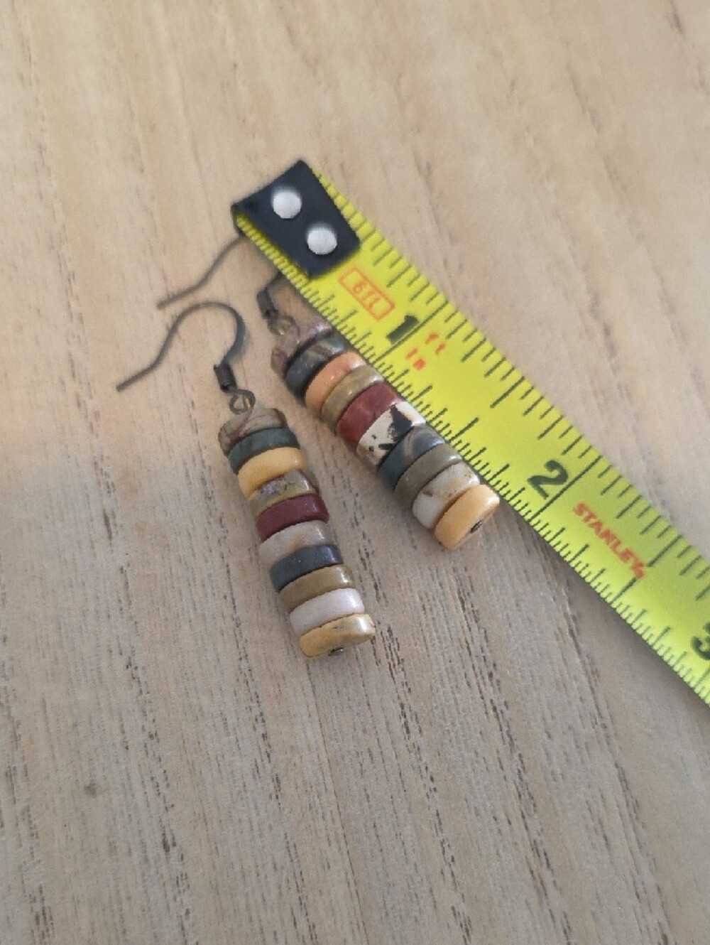 Handmade Stacked Earth-Tone Bead Drop Earrings - Picture 6 of 6